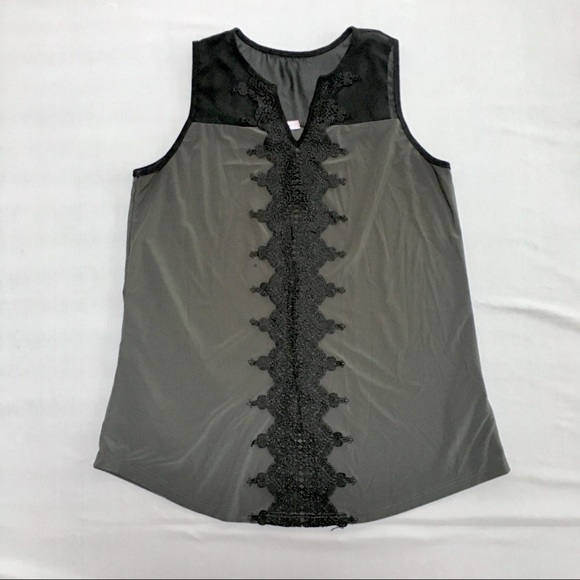 Maurice’s Tank top, dk gray & black w/lace detail - Picture 2 of 8
